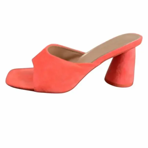 Jess Lea Daisy Rounded Blocked Heels Sandals Coral Open Toe Slip On Womens Sz 10 - Picture 2 of 8